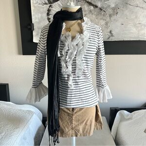 Striped ruffle collar long sleeve top
